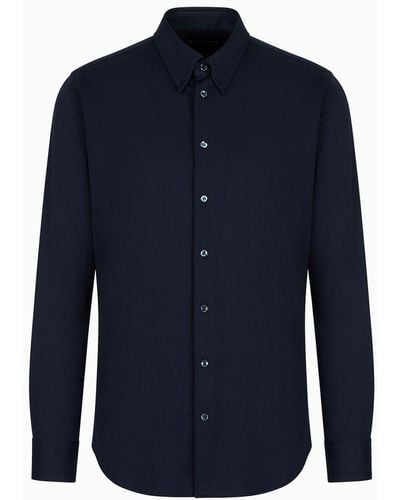 Giorgio Armani Icon Slim-fit Cotton Jersey Shirt - Blue