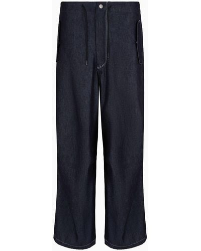Giorgio Armani Denim Collection Oversized Pants In Cotton And Silk Denim - Blue