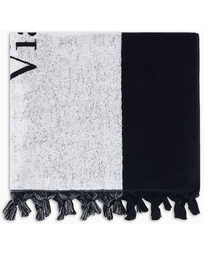 Giorgio Armani Cotton Beach Towel With Jacquard Logo - Blue