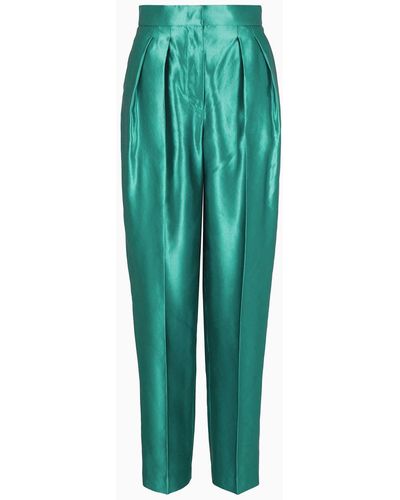 Giorgio Armani Two-dart Pants In Silk And Linen - Green