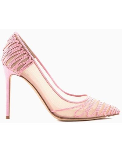 Giorgio Armani Tulle Court Shoes With Suede Embroidery - Pink