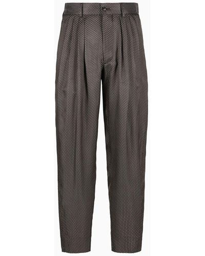 Giorgio Armani Asv Viscose-blend Jacquard Pants With Darts - Gray