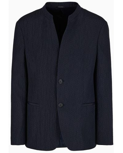 Giorgio Armani Single-breasted Jacket In A Froissé Silk Blend - Blue