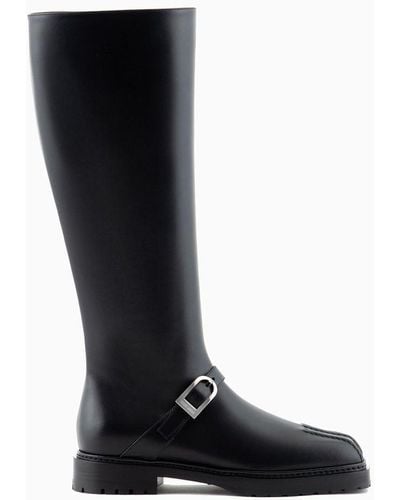 Giorgio Armani Leather Boots With A Strap - Black