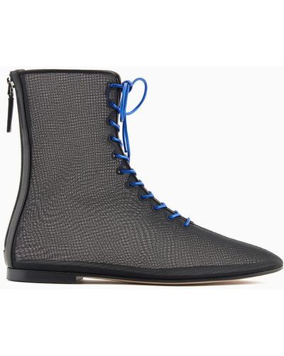 Giorgio Armani Tulle And Nappa-leather Ankle Boots - Blue