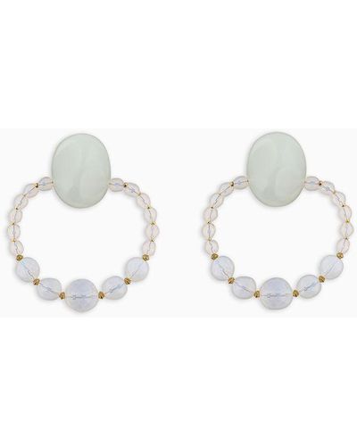 Giorgio Armani Clip Earrings With Opalescent Spheres - White