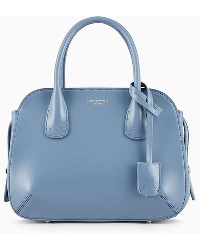 Giorgio Armani Tote Bag La Prima Grand Modèle En Cuir Liégé - Bleu