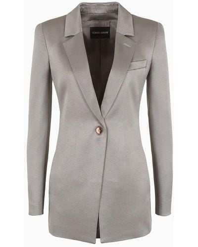 Giorgio Armani Single-breasted Jacket In Ottoman Silk - Grey