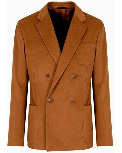 Giorgio Armani Vicuña Double-breasted Jacket In Pure Lightweight Vicuña Cloth - Brown
