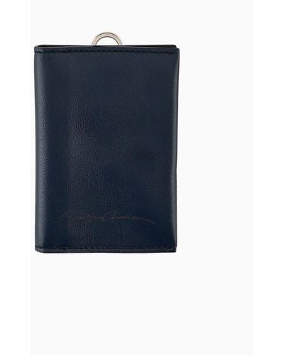 Giorgio Armani Two-tone Leather Credit Card Holder With Shoulder Strap - Blue