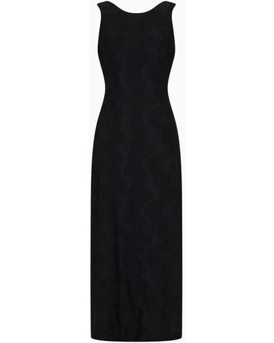 Giorgio Armani Asv Jacquard Stretch Viscose Jersey Long Dress - Black