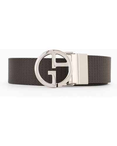 Giorgio Armani Printed Leather Belt With Logo - White