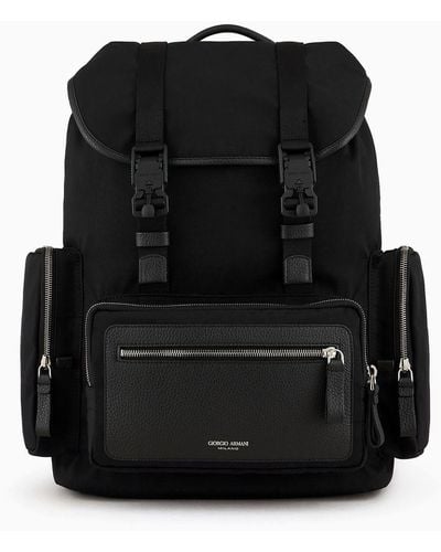 Giorgio Armani Recycled-nylon And Pebbled-leather Backpack Armani Sustainability Values - Black