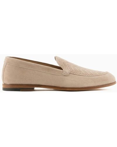 Giorgio Armani Suede Loafers With A Laser-cut Detail - White