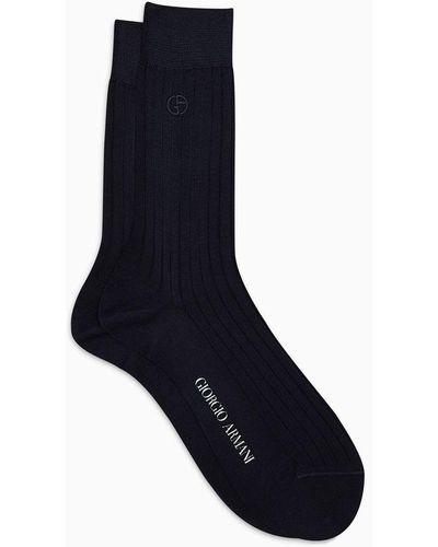 Giorgio Armani Short Socks With Embroidered Logo - Black
