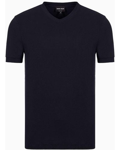 Giorgio Armani T-shirt Mit V-ausschnitt Icon Aus Viskosejersey Mit Stretchanteil - Blau