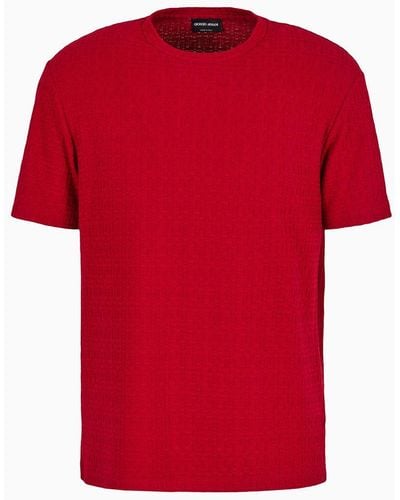 Giorgio Armani T-shirt Girocollo In Jersey Di Viscosa E Cashmere Jacquard - Rosso