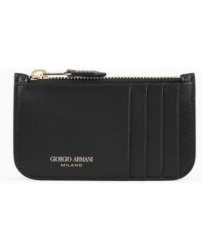 Giorgio Armani Zipped Palmellato Leather La Prima Card Holder - Black