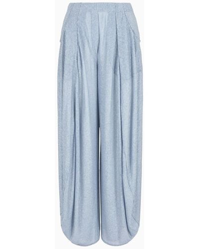 Giorgio Armani Linen And Viscose Jersey Wide Trousers - Blue