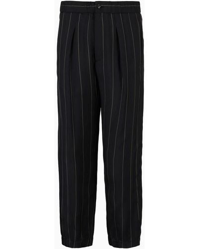 Giorgio Armani Pantalones Con Una Pinza De Viscosa Con Motivo A Rayas - Negro