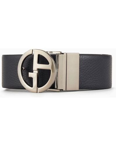 Giorgio Armani Reversible Belt In Smooth And Pebbled Leather - Multicolor