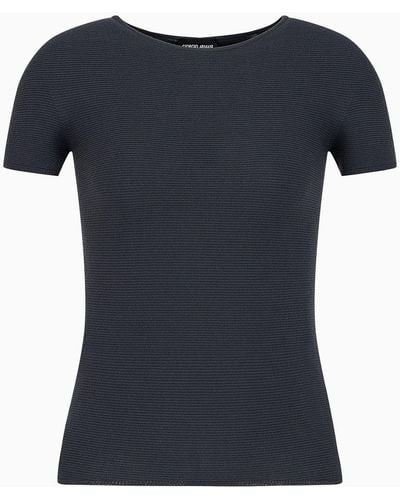 Giorgio Armani Links-stitch Viscose Short-sleeved Sweater - Blue