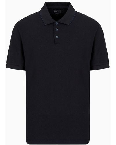 Giorgio Armani Piqué Polo Shirt In Lisle Cotton Yarn - Black