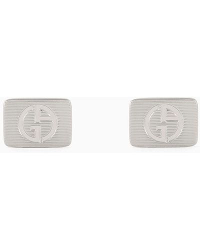 Giorgio Armani Sterling Silver Cufflinks With Ga Logo - White