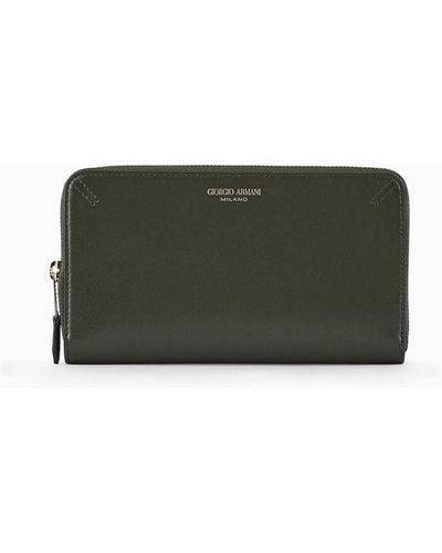 Giorgio Armani Palmellato Leather La Prima Wallet With Wraparound Zip - Green