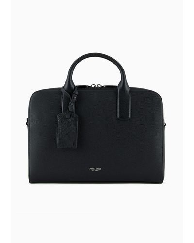 Giorgio Armani Pebbled Leather Briefcase - Black