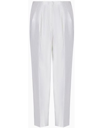 Giorgio Armani Silk-and-linen Single-dart Pants - White