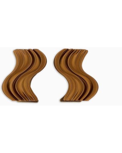 Giorgio Armani Clip Earrings With A Wave-effect Motif - Brown