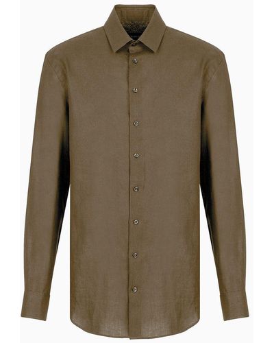 Giorgio Armani Regular-fit Shirt In Linen - Green
