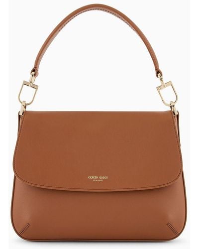 Giorgio Armani Medium La Prima Soft Baguette Bag In Nappa Leather - Brown