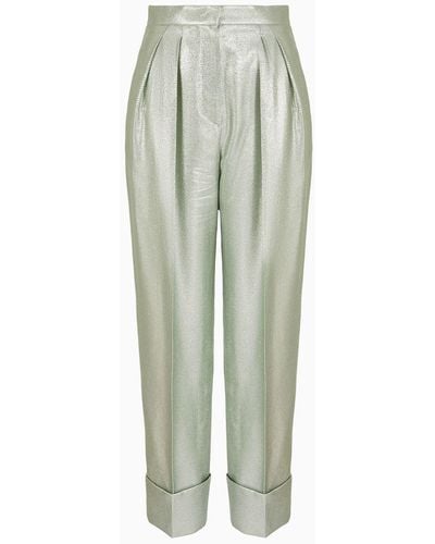 Giorgio Armani Pantalon Taille Haute En Lurex Texturé Fluide - Blanc