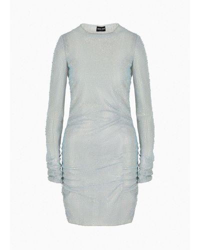 Giorgio Armani Short Knit Dress With All-over Crystals - Gray