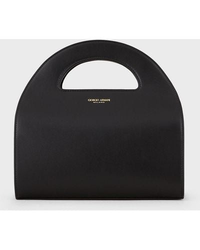 Giorgio Armani Small Geometric Boston Handbag In Nappa Leather - Black