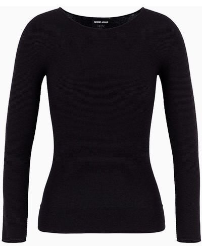 Giorgio Armani Links-stitch Viscose Long-sleeved Sweater - Black