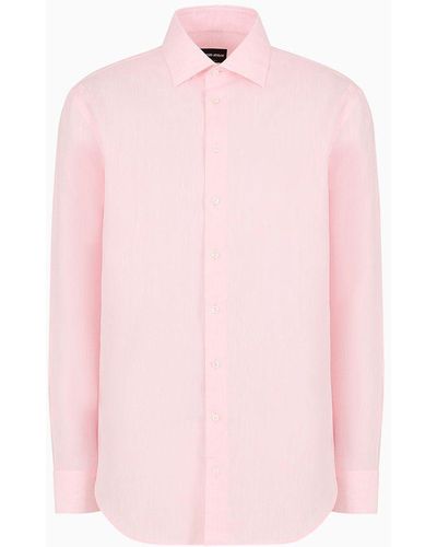 Giorgio Armani Regular-fit Shirt In Linen - Pink