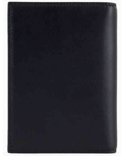 Giorgio Armani Leather Bifold Passport Holder With Embroidered Logo - Black