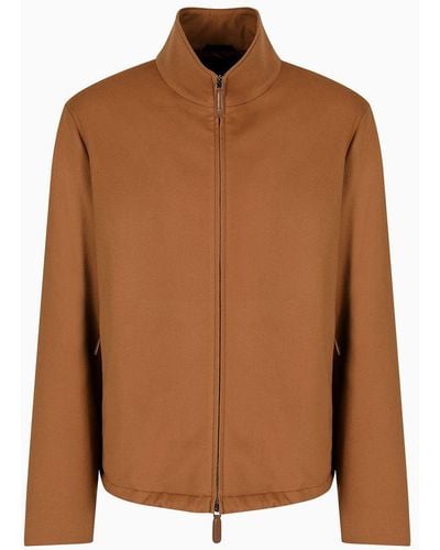 Giorgio Armani Vicuña Blouson In Panno Leggero Di Pura Vicuña - Marrone