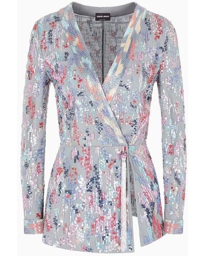 Giorgio Armani Long Tulle Jacket With All-over Embroidery - White