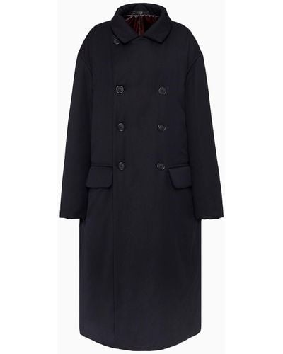 Giorgio Armani Double-breasted Padded Coat In Virgin Wool - Blue