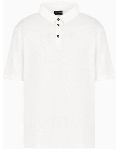 Giorgio Armani Short-sleeved Polo Shirt In Pure Linen Jersey - White