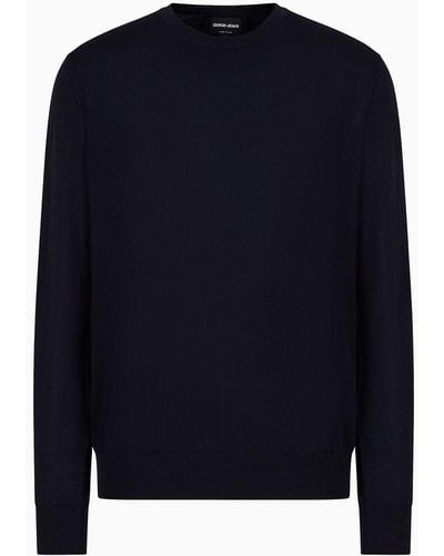 Giorgio Armani Virgin-wool Crew-neck Sweater - Blue