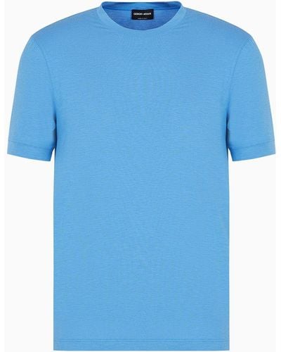 Giorgio Armani T-shirt Ras-du-cou À Manches Courtes En Jersey De Viscose Stretch - Bleu