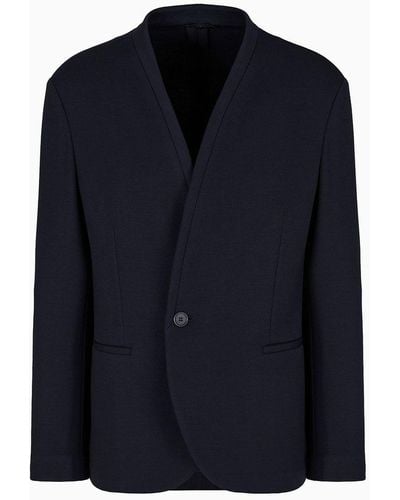 Giorgio Armani Asv Single-breasted Jacket In Lyocell And Wool Jersey - Blue