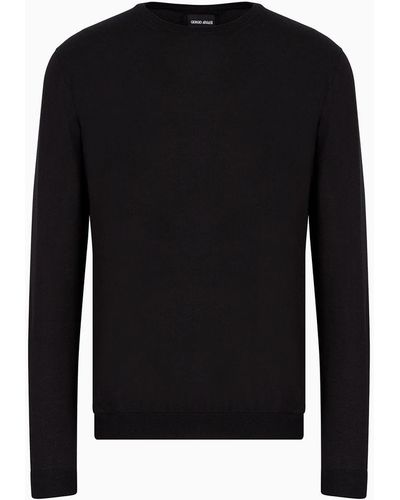 Giorgio Armani Long-sleeved Crew-neck Sweater In Silk And Cotton - Black