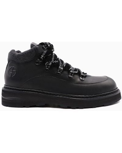 Giorgio Armani Neve Leather Lightweight Boots - Black