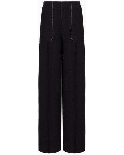 Giorgio Armani Straight-cut Pants In A Bonded Silk Blend - Black
